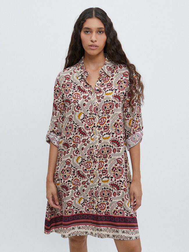 VESTIDO CAMISERO PAISLEY Crudo