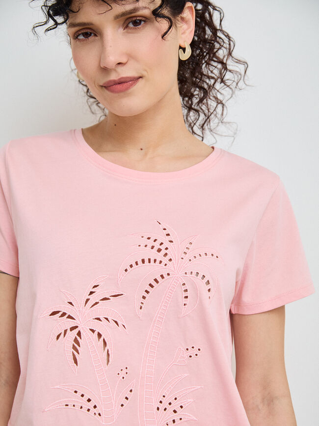 CAMISETA PALMERAS TROQUELADAS Rosa Pastel