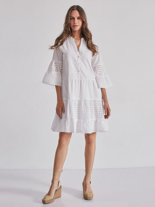 Vestido algodón bordado Blanco Optico image number null