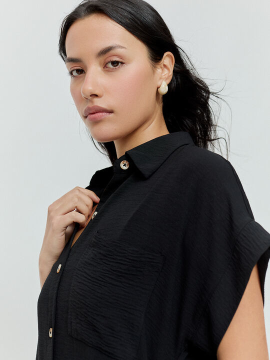 VESTIDO CAMISERO MIDI Negro image number null