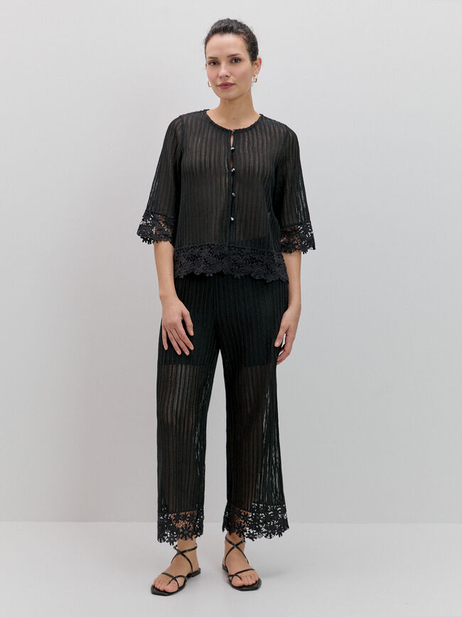 CHAQUETA DETALLE CROCHET Negro