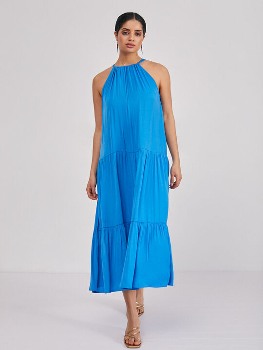 Vestido halter satinado Azul Brillante image number null