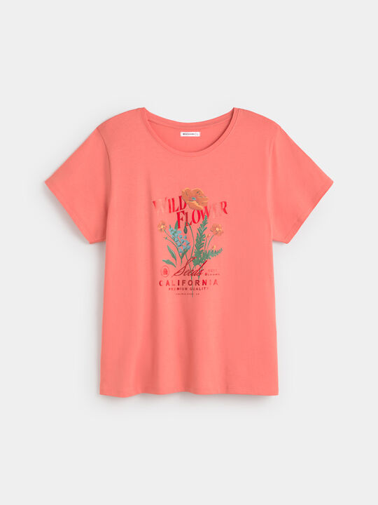 CAMISETA FLORES VINTAGE Coral image number null