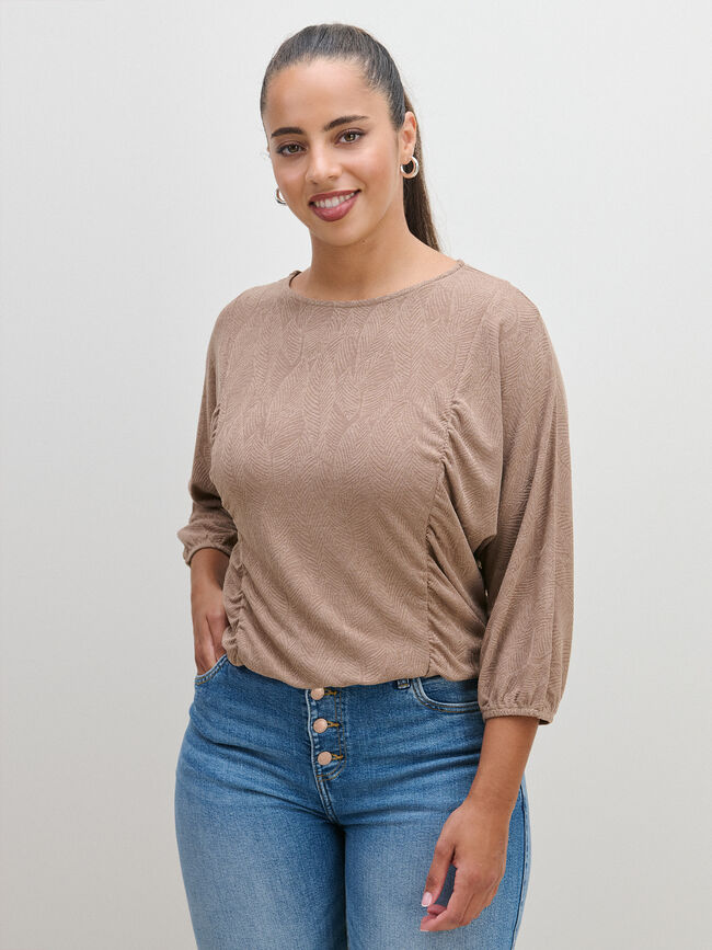 CAMISETA M 3/4 JACQUARD GOMACANILLAS AVENA TOSTADA