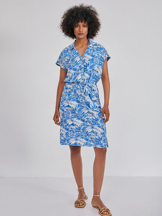 Vestido camisero estampado Azul Brillante image number null