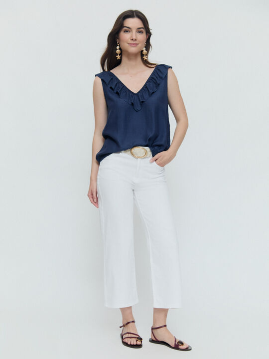 BLUSA VOLANTE CUELLO Azul Marino image number null