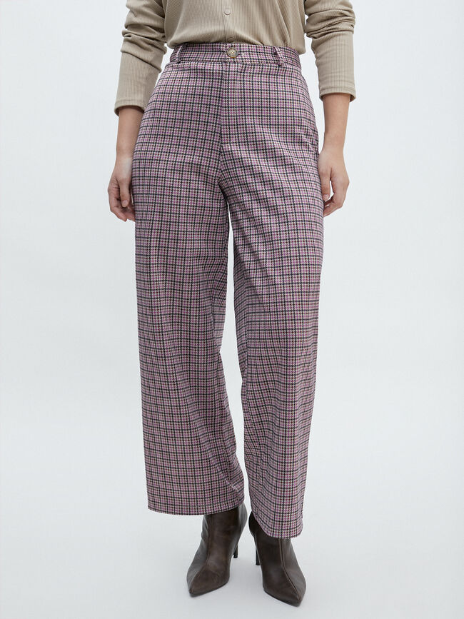 Pantalón traje cuadros Rosa Medio