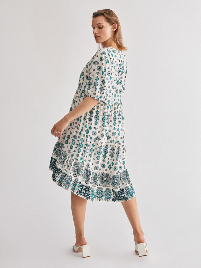 Vestido estampado vuelo Crudo