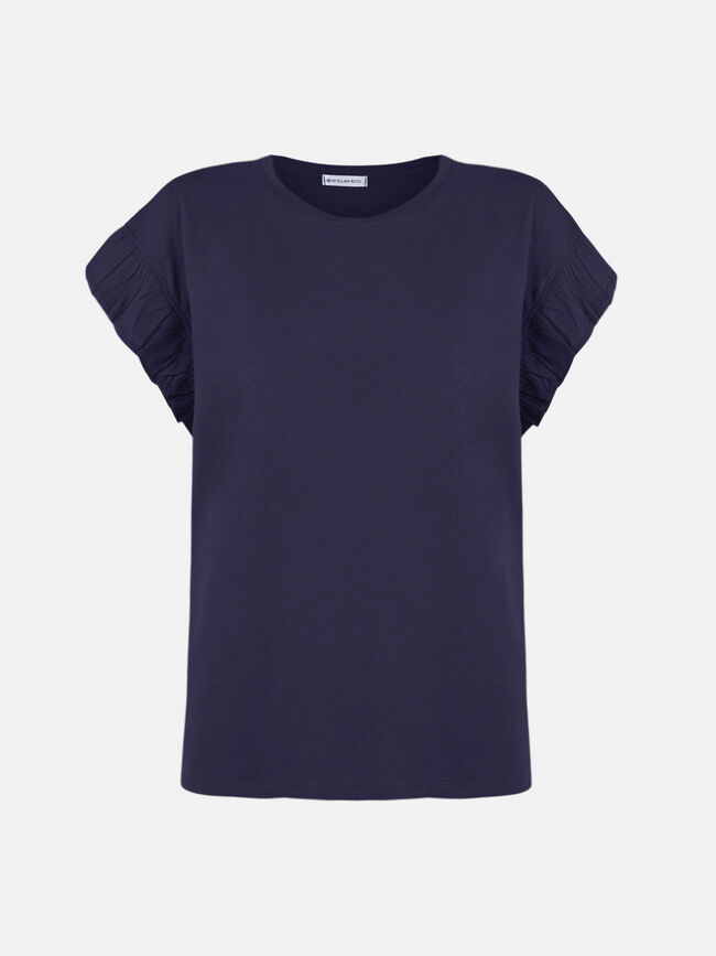 Camiseta volante en mangas 100% algodón Azul Marino