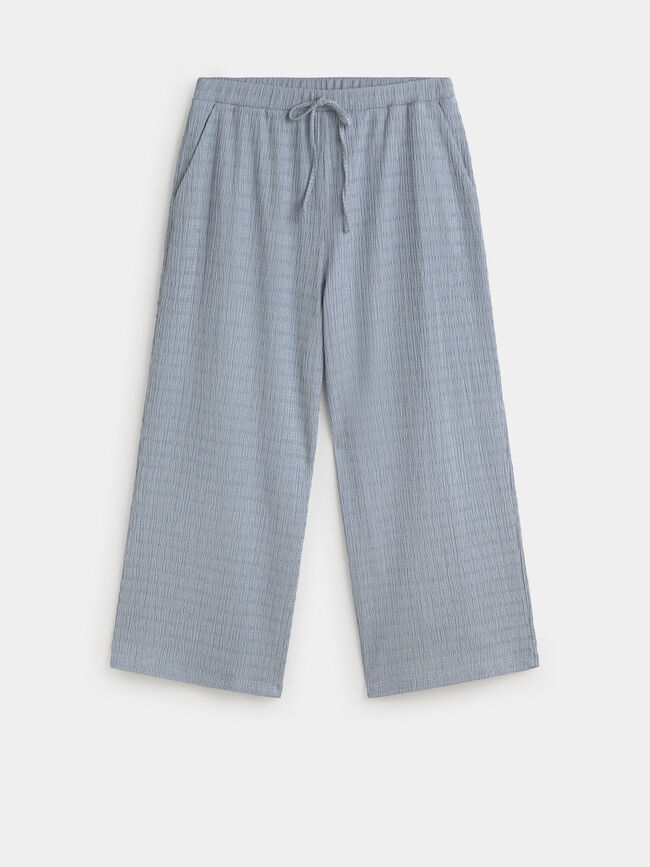 PANTAL&Oacute;N CROPPED CRINKLE AZUL Azul Chambray