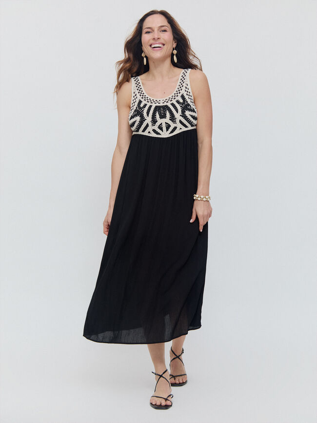 VESTIDO LARGO PECHERA Negro