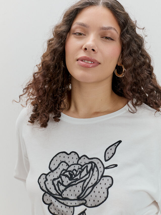 CAMISETA FLOR BORDADA Blanco Optico