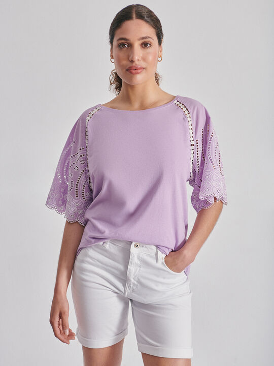 camiseta mangas bordado suizo Malva Claro image number null