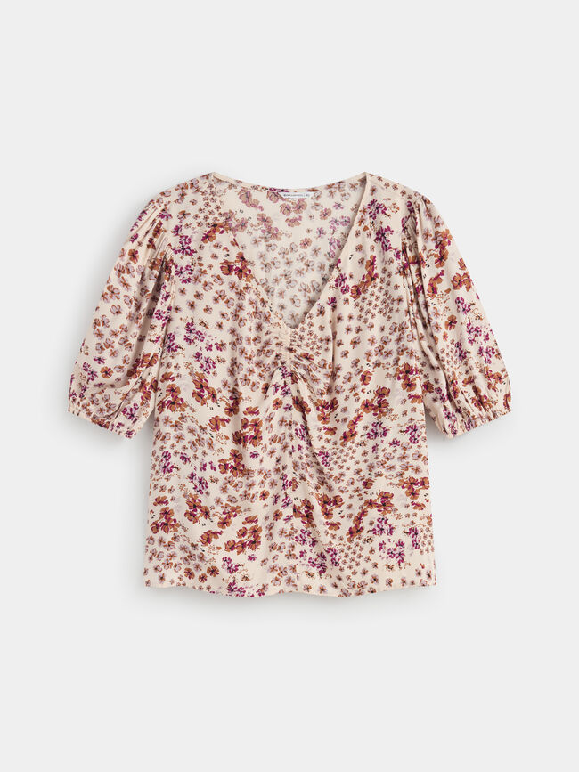 Blusa estampada manga abullonada Crudo