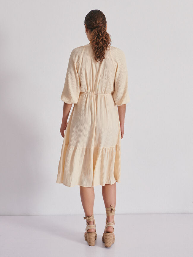 Vestido étnico pompon Crudo