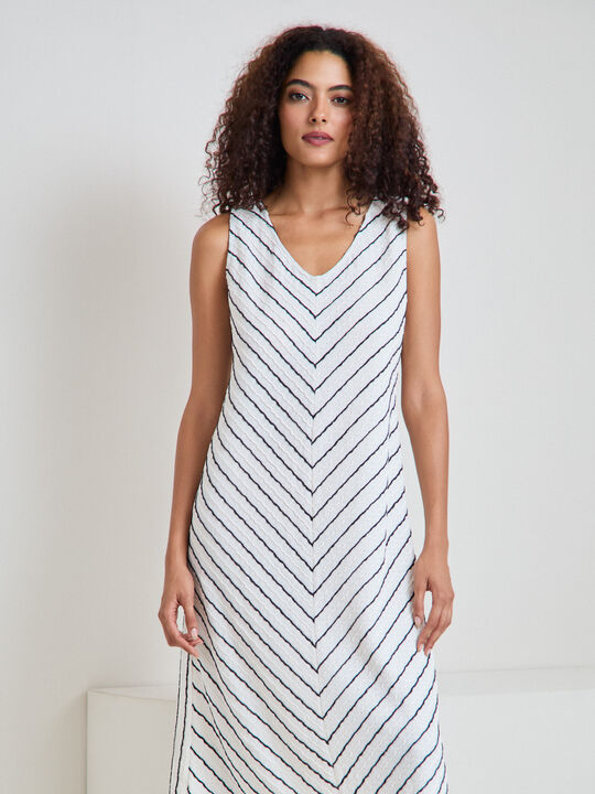 VESTIDO JACQUARD RAYAS Crudo image number null
