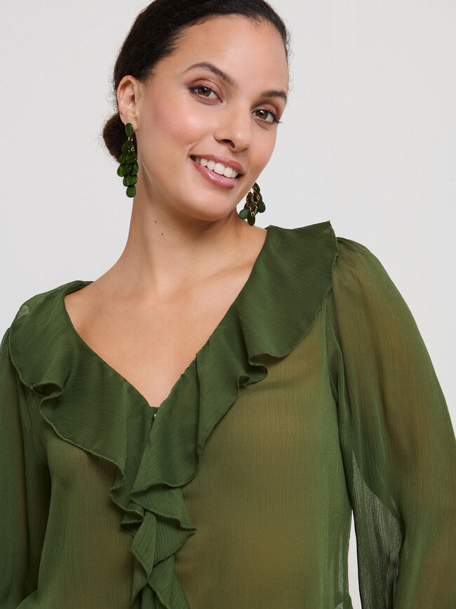 BLUSA ROMANTICA VOLANTES verde militar