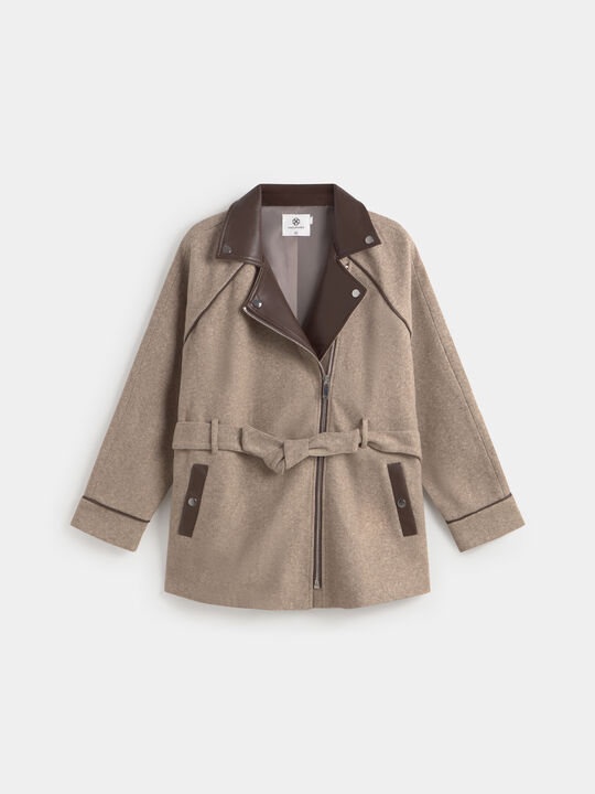 CHAQUETA LARGA CINTURON Beige image number null