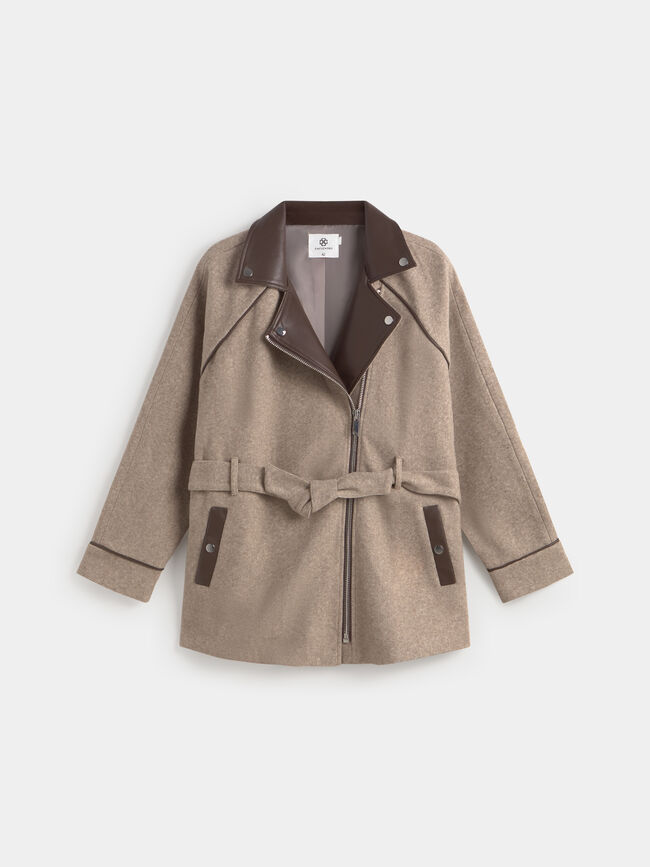 CHAQUETA LARGA CINTURON Beige