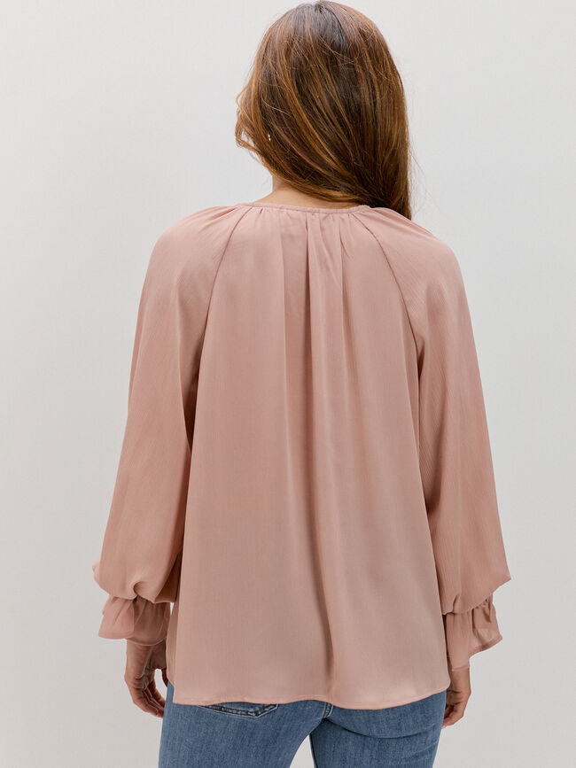 BLUSA VOLANTES LAZOS Rosa Polvo