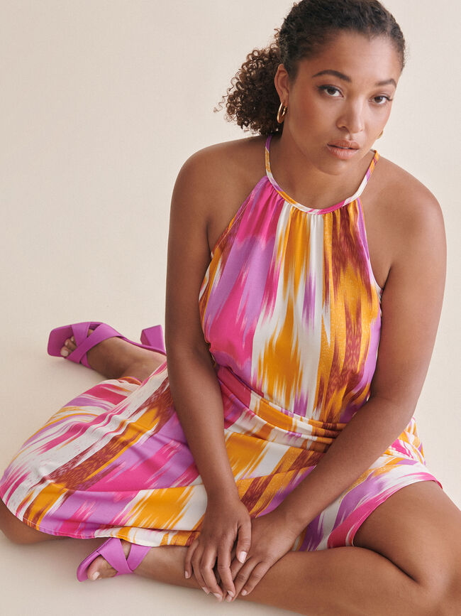 Vestido halter estampadO satén Crudo Claro