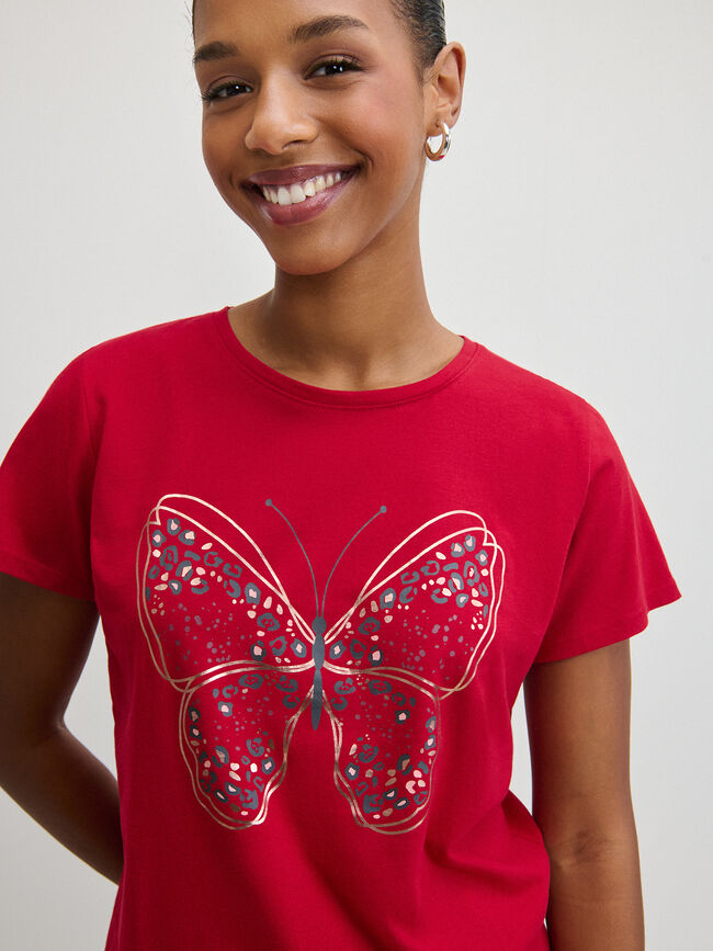 CAMISETA MARIPOSA BRILLANTE Rojo