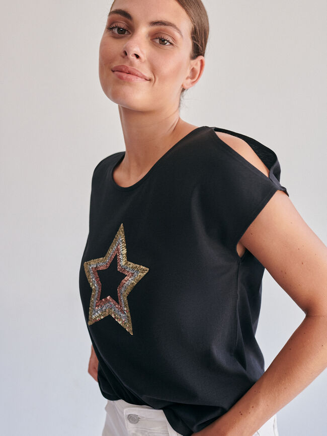 CAMISETA LENTEJUELAS ABERUTRAS Negro