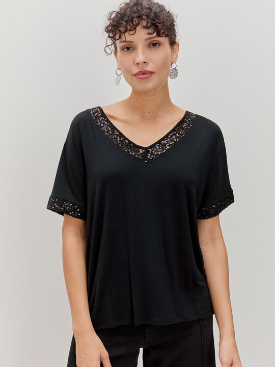 CAMISETA  LENTEJUELAS Negro image number null