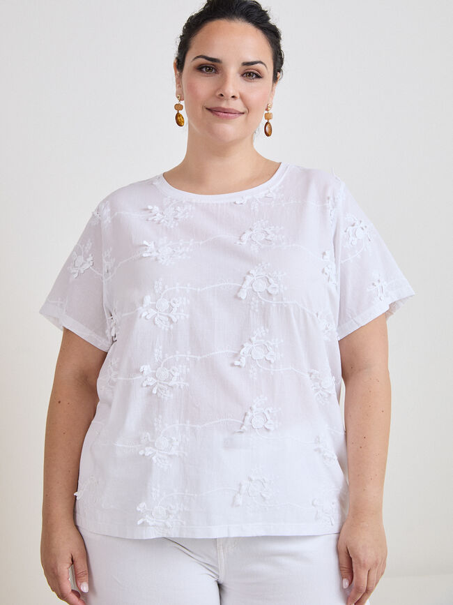 CAMISETA FLORES BORDADAS Blanco Optico