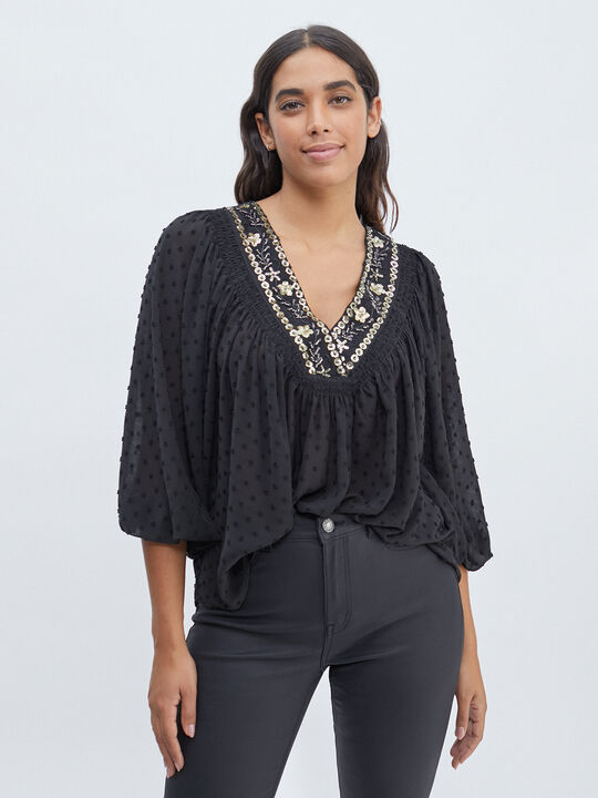 BLUSA PLUMETI ABALORIOS Negro image number null