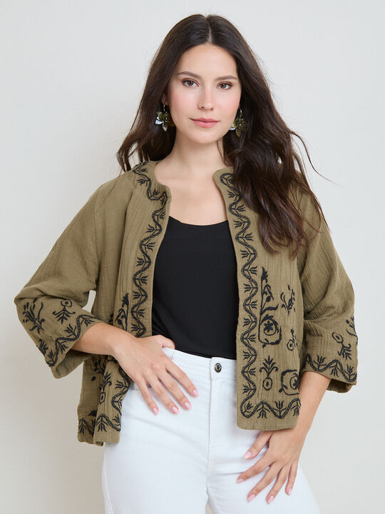 CHAQUETA DETALLES BORDADOS Kaki image number null