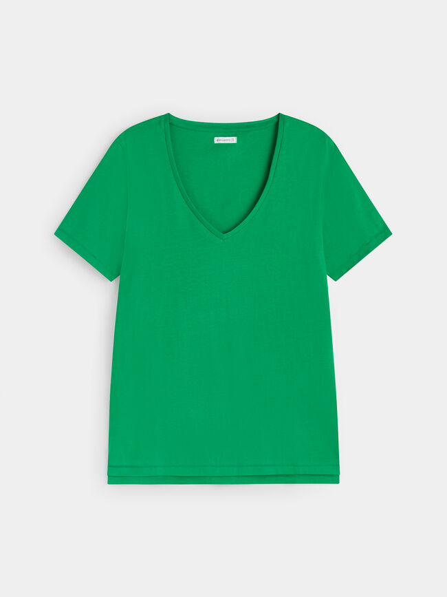 Camiseta cuello pico Verde Brillante