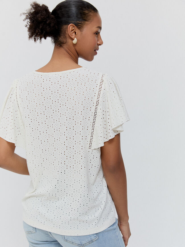 CAMISETA VOLANTE MANGA Blanco Hueso