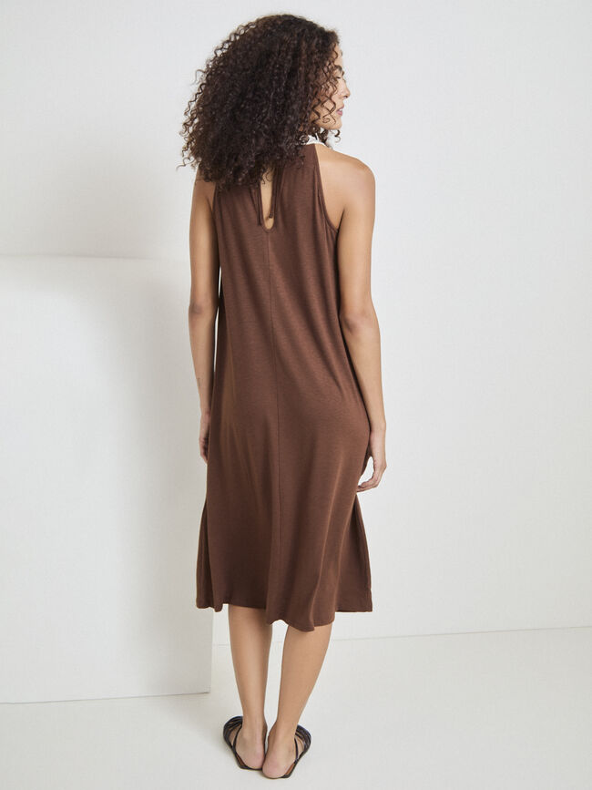 VESTIDO FLAM&Eacute; FORNITURA CUELLO Marron