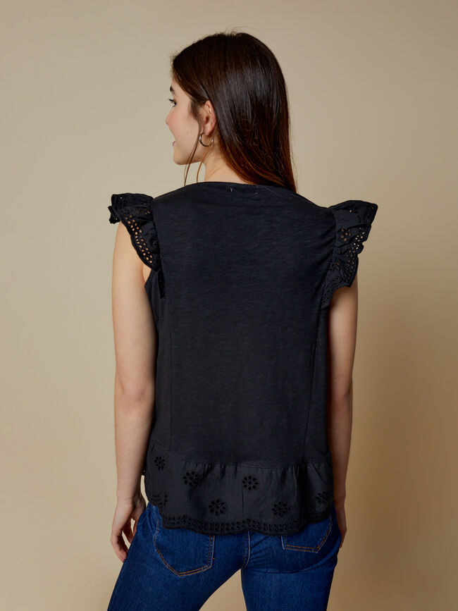 camiseta detalles peplum 100% algodón Negro