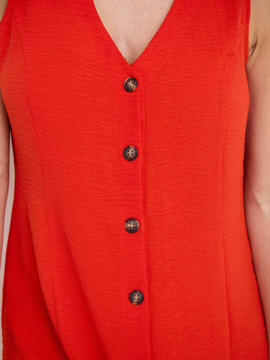 VESTIDO CORTO BOTONES Rojo Flama image number null