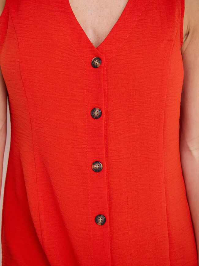 VESTIDO CORTO BOTONES Rojo Flama