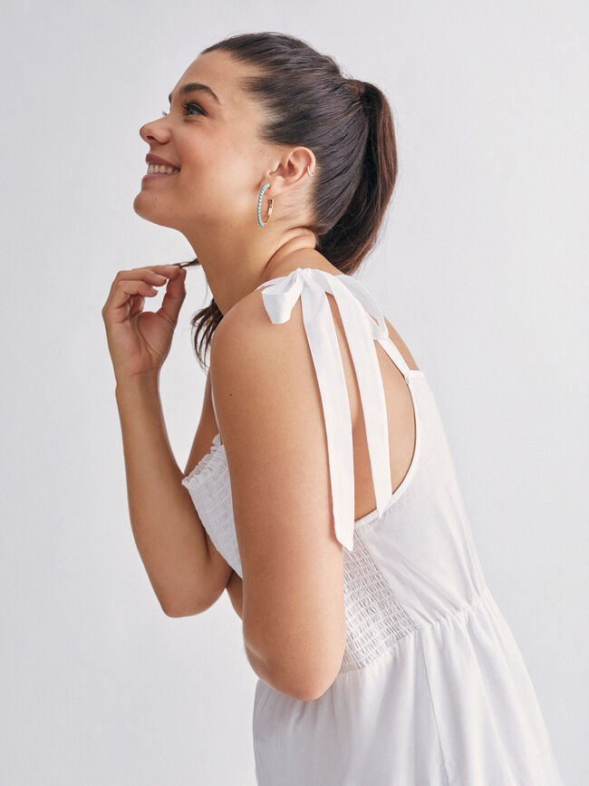 Vestido largo con bordados 100% algodón Blanco Optico