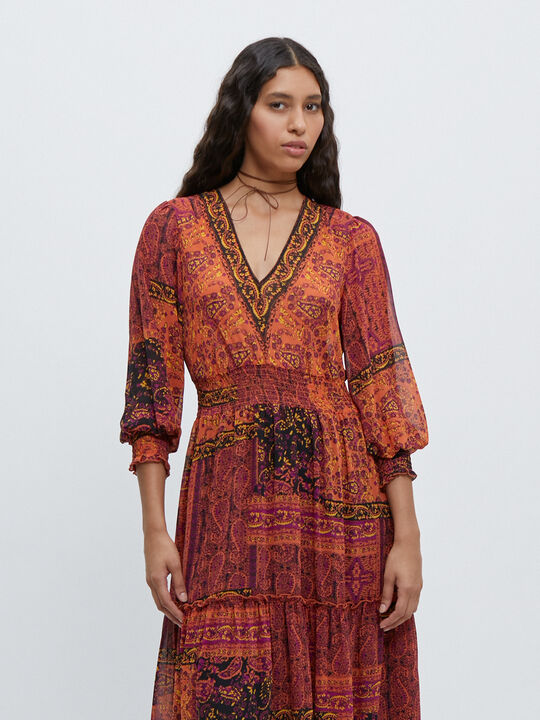 VESTIDO PAISLEY VOLANTE Barro image number null