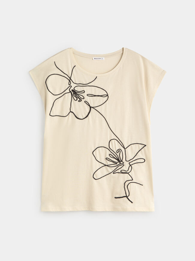 CAMISETA FLORES CUERDA Beige