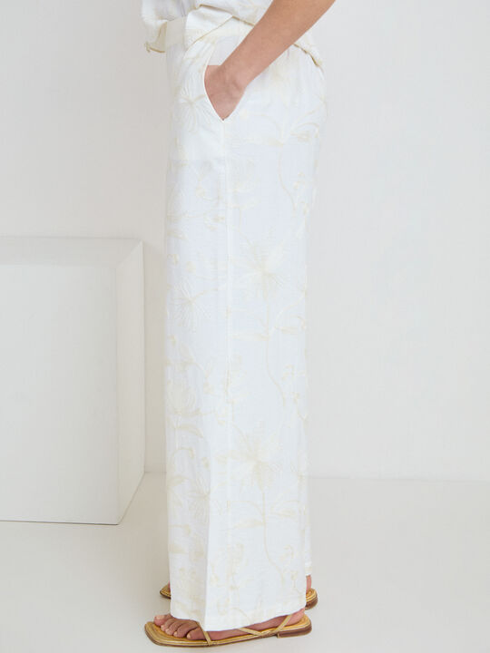 PANTAL&Oacute;N LARGO BORDADO Crudo image number null