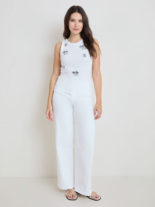 CAMISETA FLORES LENTEJUELAS Blanco Optico image number null