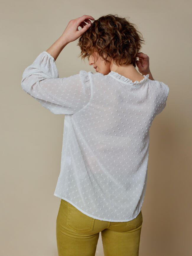 Blusa jacquard detalle cuello Blanco Optico