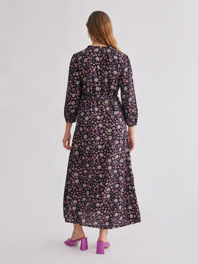 Vestido midi camisero estampado rosa frambuesa