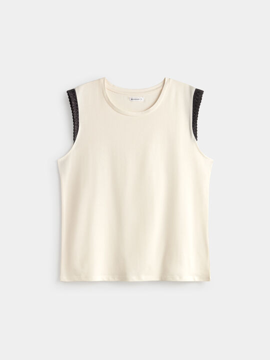 CAMISETA MANGA BRILLOS Blanco Hueso image number null