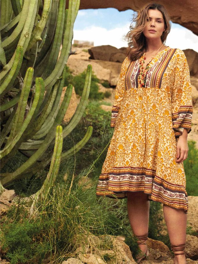 Vestido cenefa vuelo Mostaza