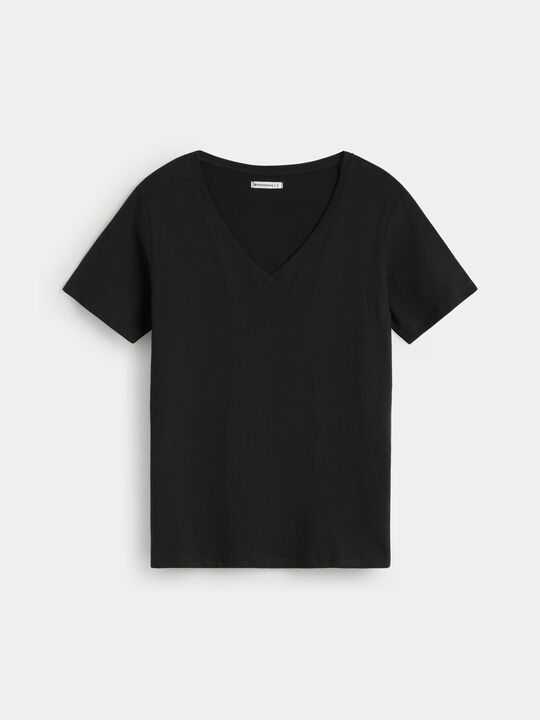 CAMISETA CUELLO PICO Negro image number null