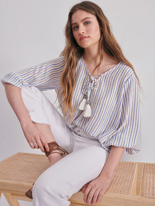 BLUSA RAYAS POMPÓN Blanco Optico image number null