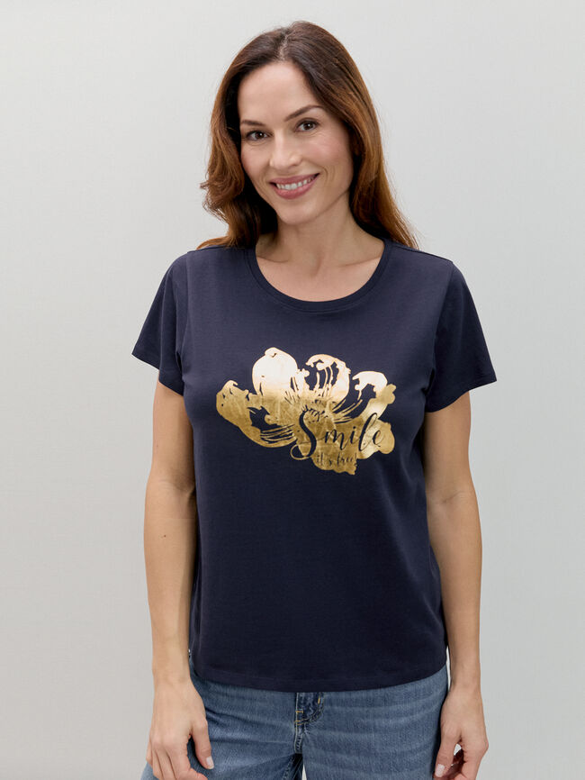 CAMISETA FLOR BRILLANTE Azul Marino