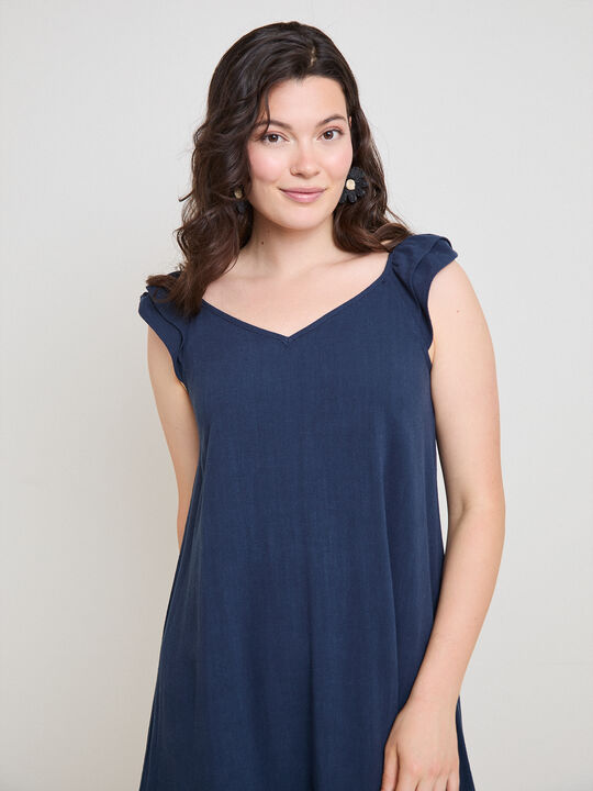 VESTIDO CORTO VOLANTE Azul Marino image number null